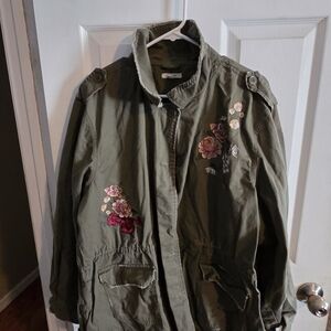 Maurices Green Utility Jacket with Floral Embroidery